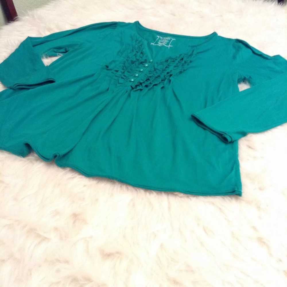 Lane‎ Bryant Blouse 14/16 green Ruffle Neckline(BL